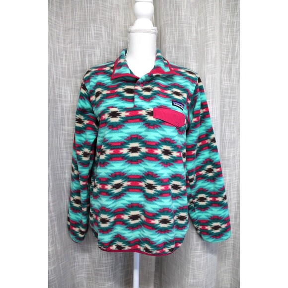 Patagonia Tops - Patagonia Synchilla womens Aztec turquoise/pink fleece pullover M